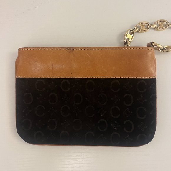 Celine Suede and Leather Clutch Purse with Gold Chain Strap - Picture 5 of 7